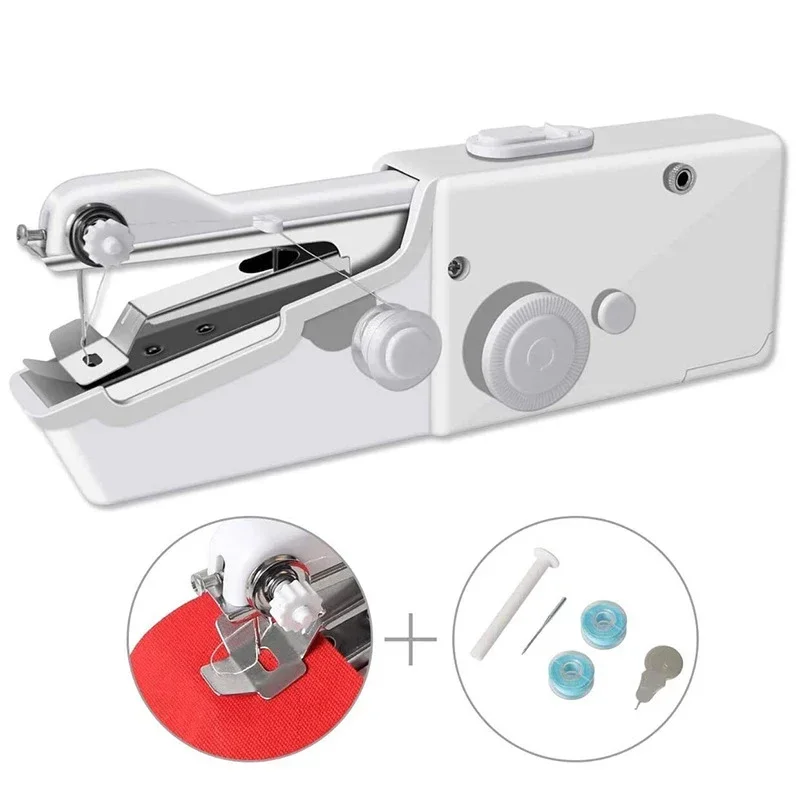(Branca) Mini Máquina de Costura Elétrica para Uso Doméstico, Ferramenta de Costura Semi Fio para Tecidos e Roupas