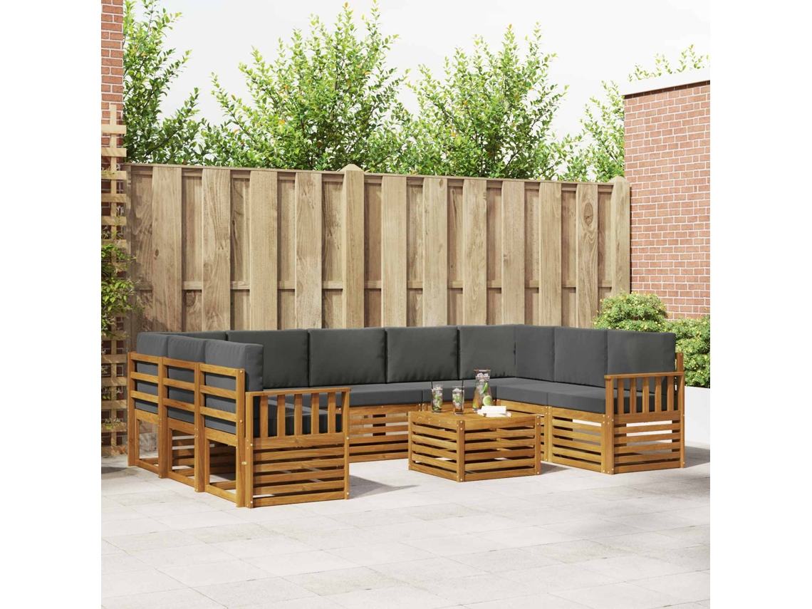 Vidaxl Conjunto De Sofás Para Exterior 10 Unid. Natural E Antracite