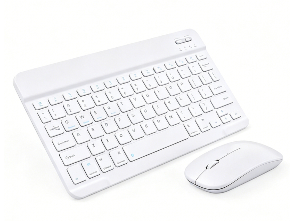 Kit Teclado Bluetooth recarregável 10 polegadas branco + Mouse duplo modo branco para iPad, celular e tablet YANYXR