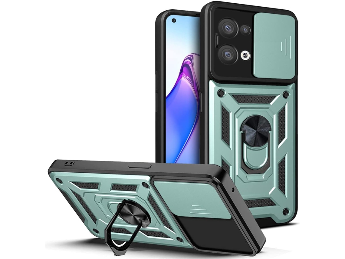 Capa Protetora Militar Câmera Antichoque para Oppo Reno8 5G HONGWE. Acrílico Rígida Verde