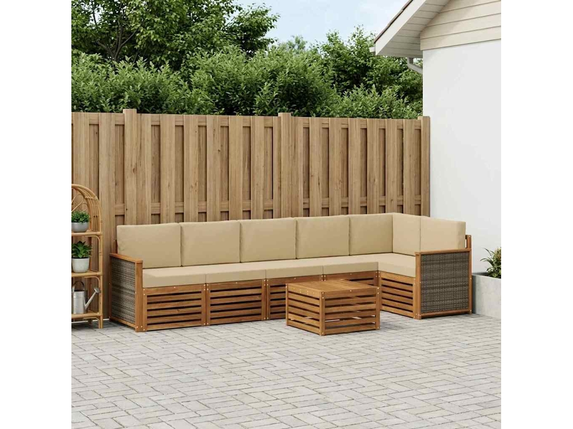 Vidaxl Conjunto De Sofá Sectional Com Almofada 6 Pcs Natural