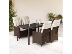 Vidaxl 5 Pcs Conjunto Jantar P/ Jardim C/ Almofadões Vime Pe Castanho