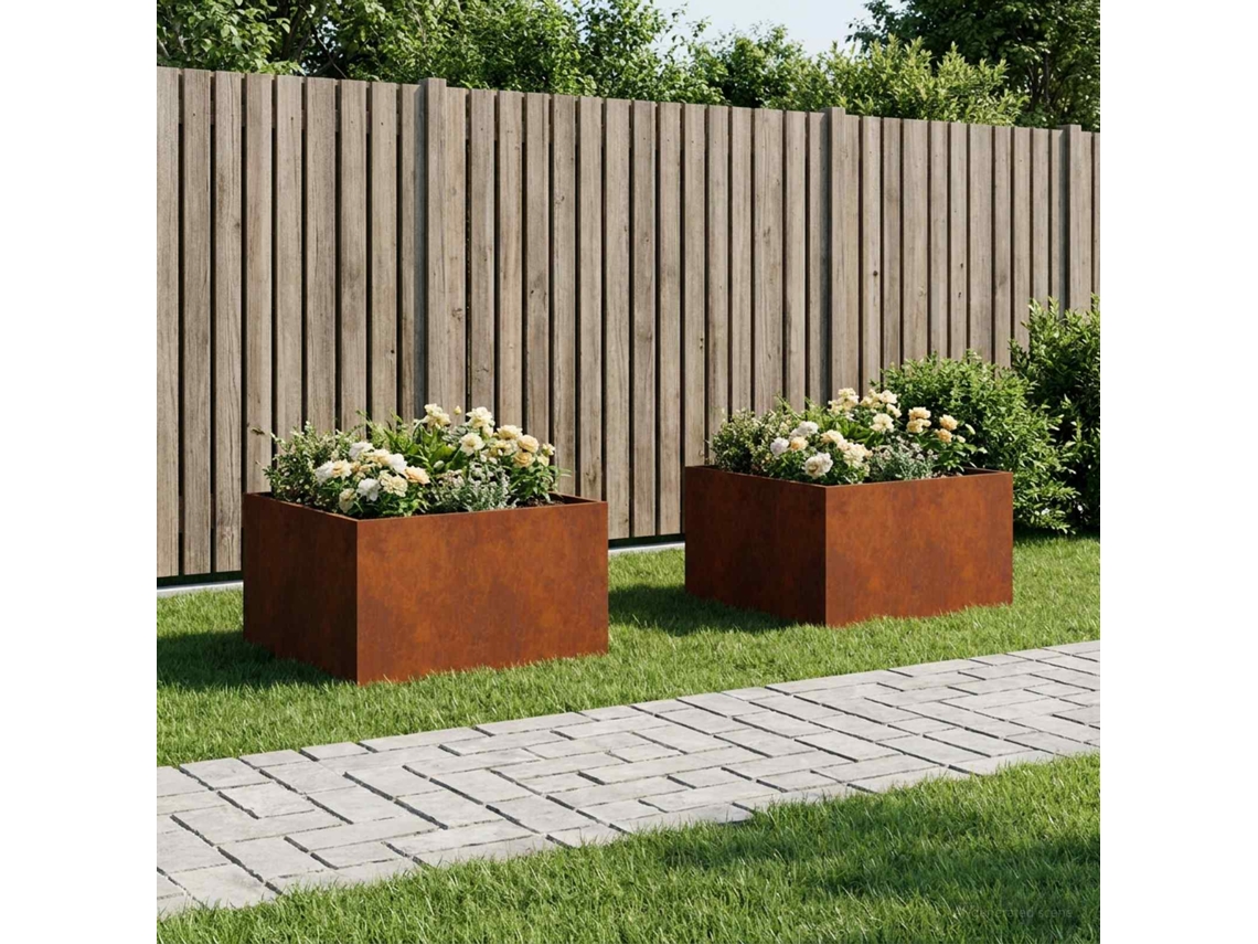 Vidaxl Vaso De Jardim 2 Unid. Ferro Enferrujado 80 X 80 X 40 Cm