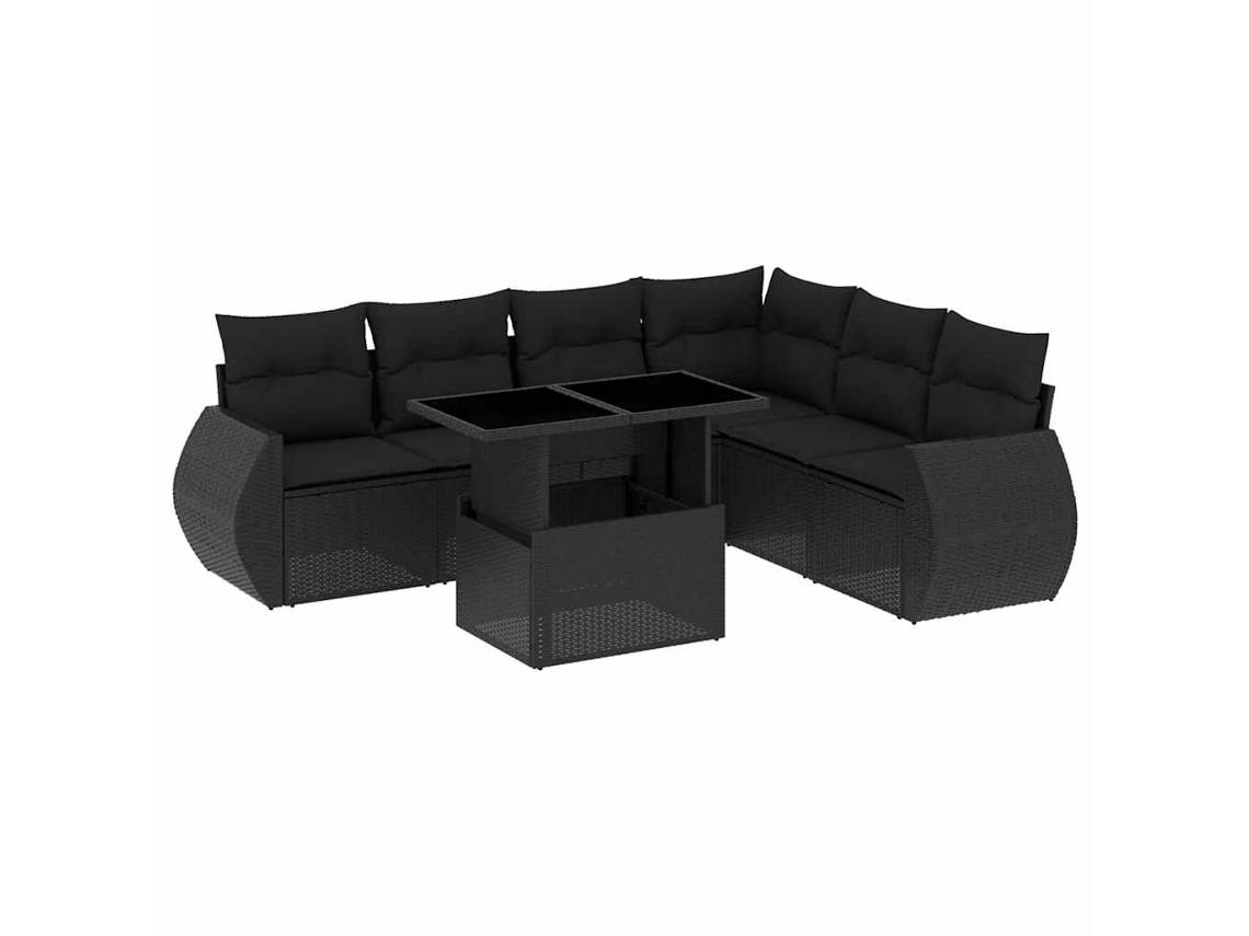 Conjunto de 7 Sofás para Jardim com Almofadões Vime Pe Preto MAISON EXCLUSIVE (7 pcs)
