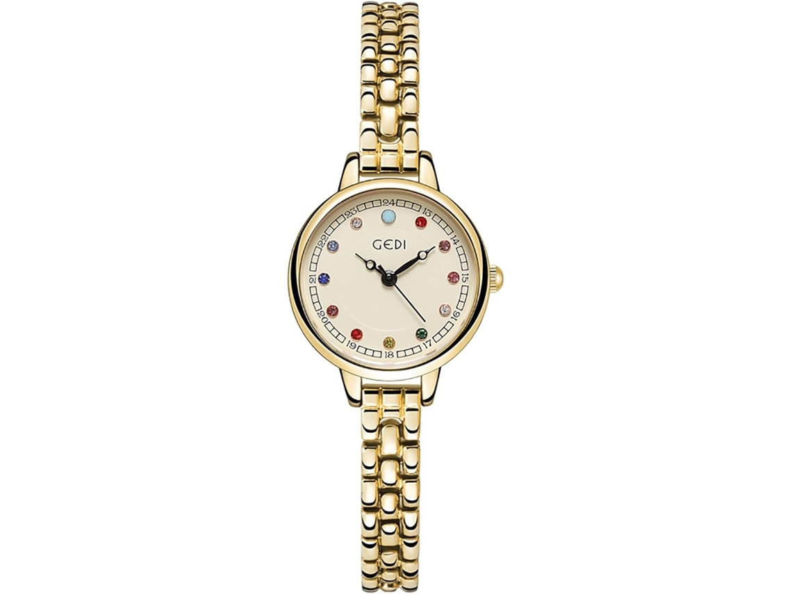Pulseira de Cristal Diamante Aço Inoxidável À Prova DÁgua Relógio de Pulso Feminino-Ouro Branco