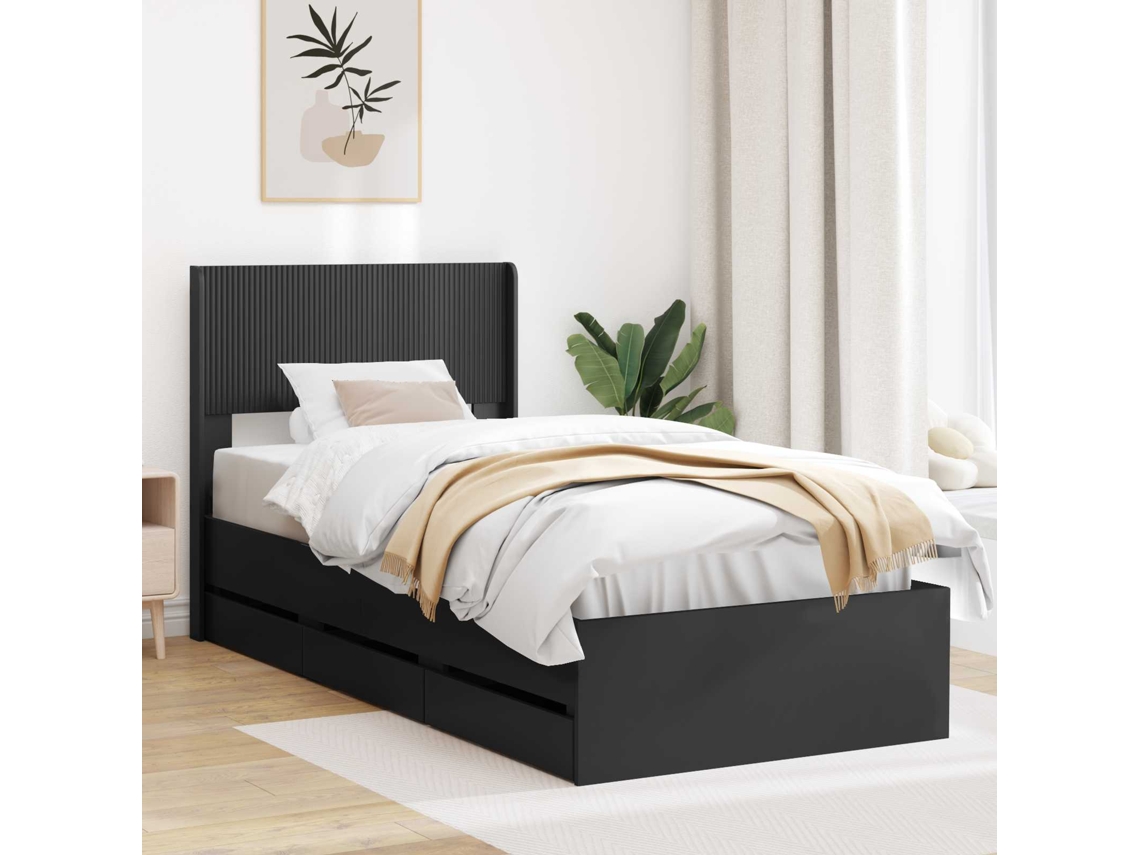 Vidaxl Estrutura De Cama Com Armazenamento E Cabeceira Preto