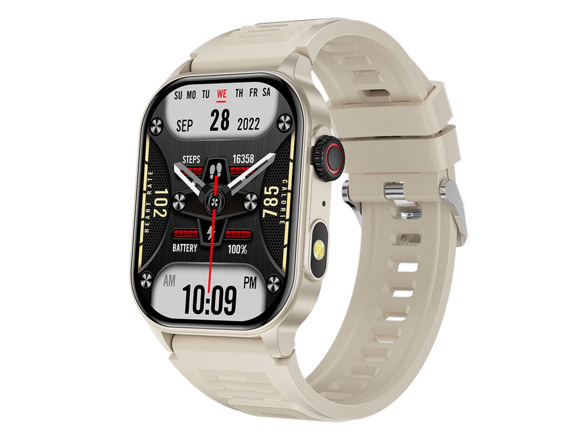Smartwatch Yizhood Km02 2.01 Inch Bluetooth Chamada Ip68 À Prova De Água Monitorização Da Saúde 370mah (android E Ios Caqui)
