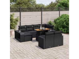 Vidaxl 11 Pcs Conjunto Sofás De Jardim C/ Almofadões Vime Pe Preto