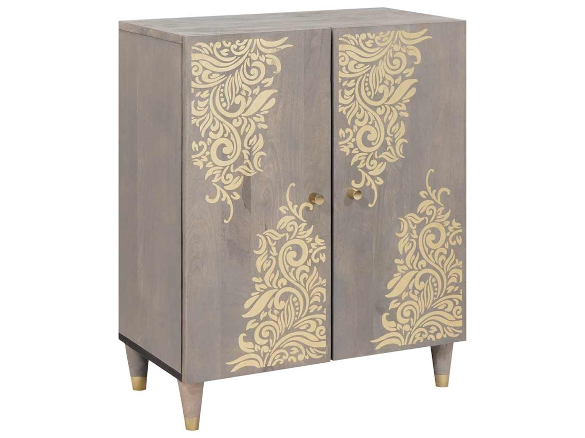 Vidaxl Buffet Cinza E Ouro 60 X 33 X 75 Cm Madeira De Manga Maciça