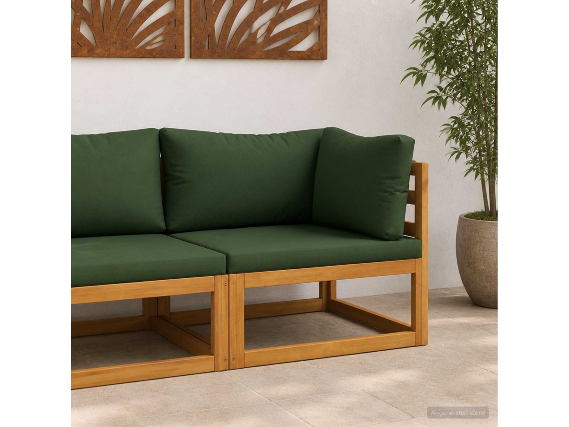 Vidaxl Sofa Seccional De Canto Com Almofadas Madeira Sólida De Acácia