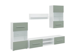 TV Móveis Set 5pcs Iluminação Led Madeira Trabalhada Verde Oliva MAISON EXCLUSIVE