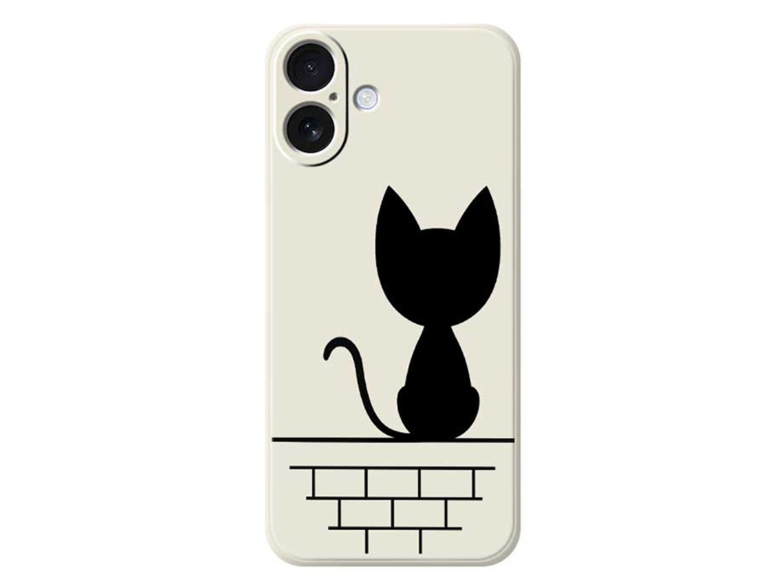 Capa Para Celular Iphone 17 Gato Preto Na Parede - Bege