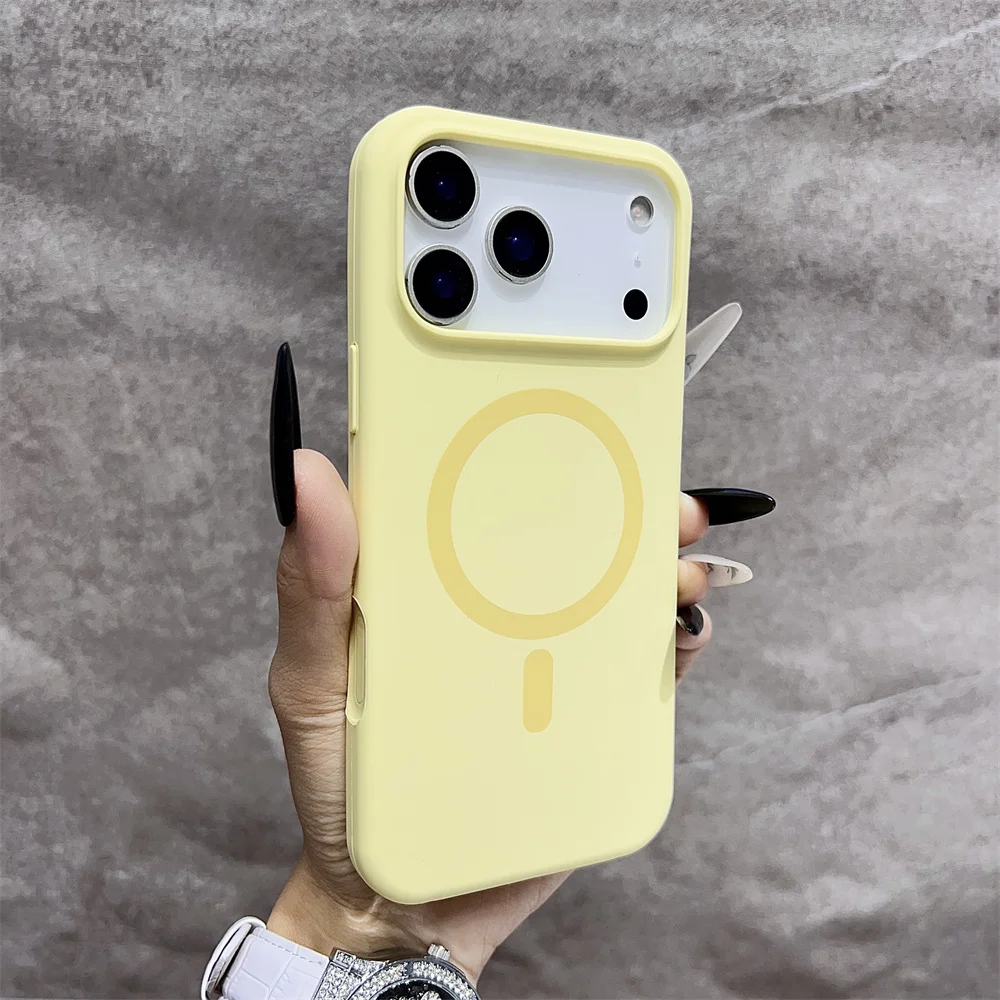 (iphone 16 Pro Max, Amarelo) Capa Protetora Magnética Magsafe Para Iphone, Feita De Silicone.