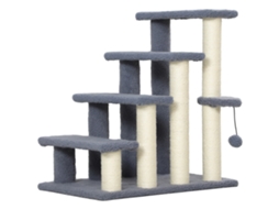 Arranhador De 4 Níveis Escada De Estimação Revestida Com Franela Suave Poste De Sisal Bola Suspensa 60x40x64 Cm Cinzento