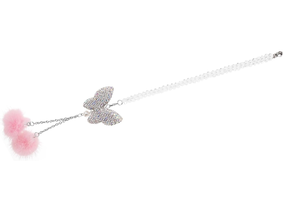 Enfeite De Cristal Para Pendurar Em Carro Com Bolas De Pelúcia Rosa - Acessório Decorativo