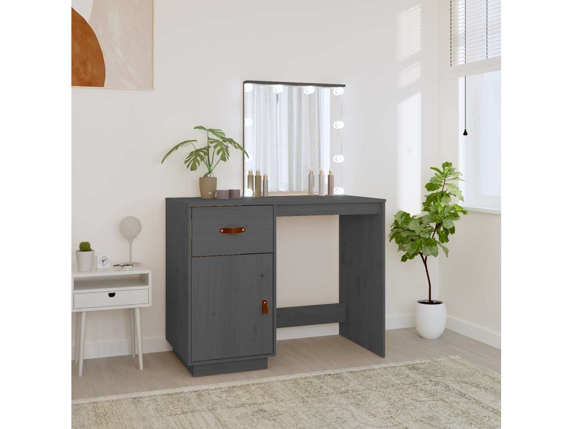 Vidaxl Toucador Com Leds 95x50x133,5 Cm Pinho Maciço Cinza