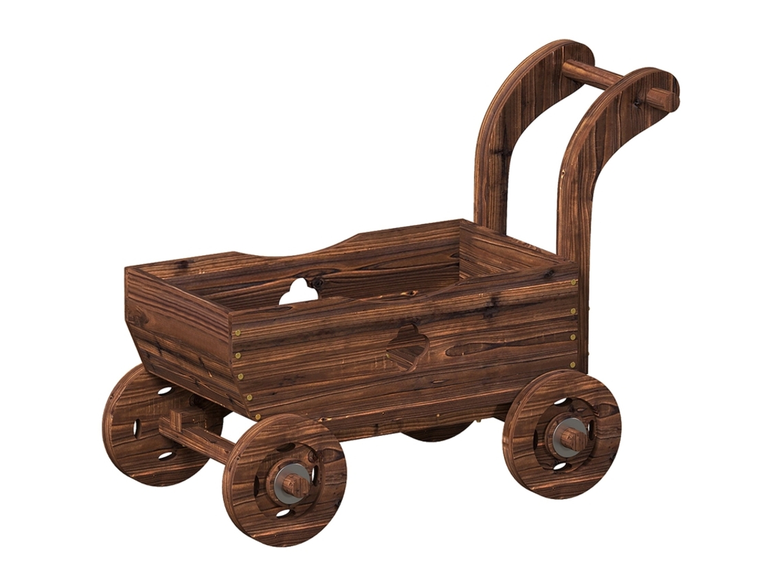 Canteiro Vagão Madeira 68x38x52cm 4 Rodas Alça Jardim VELTRIX