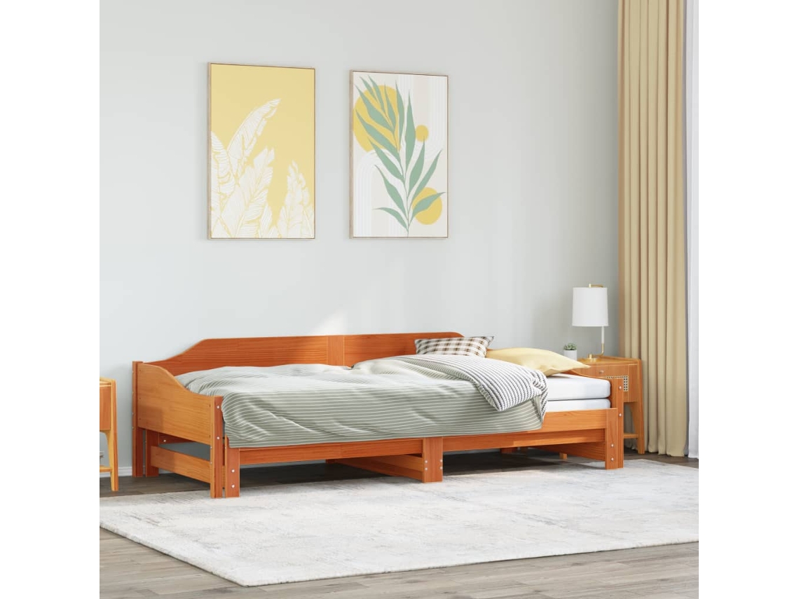 Vidaxl Sofá-cama Com Gavetão 90x200 Cm Madeira De Pinho Castanho Cera