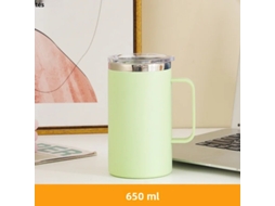 Caneca de Café em Aço Inoxidável 304 , 650 Ml, com Alça e Tampa, Garrafa de Água com Isolamento de Parede Dupla. MDUG (verde)