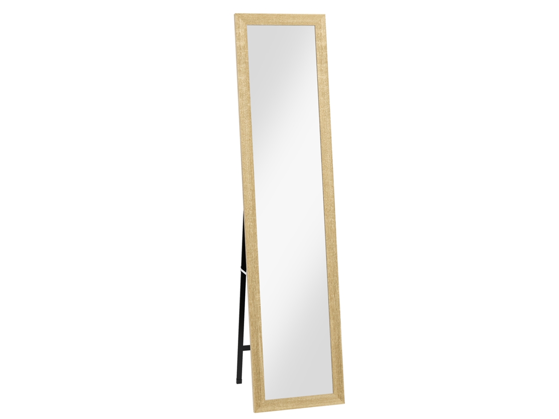 Miroir Pé/mural Retangular Moldura Madeira, 37x155cm, Castanho Claro