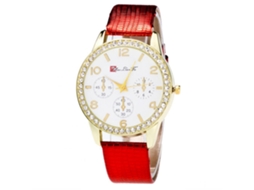 Reloj Analógico De Cuarzo Con Correa De Pu Y Piedras Strass Para Mujer Y Hombre (rojo)