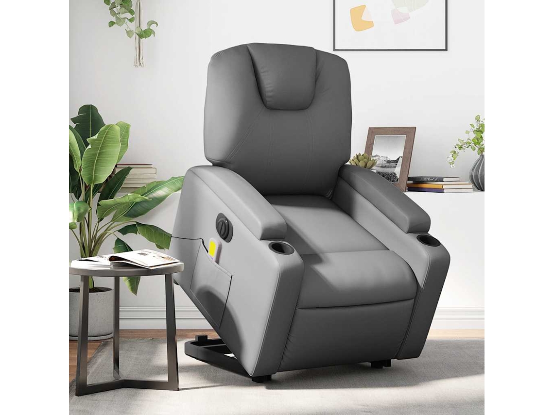Vidaxl Poltrona Reclinável Elevatória Elétrica Couro Artificial Cinza