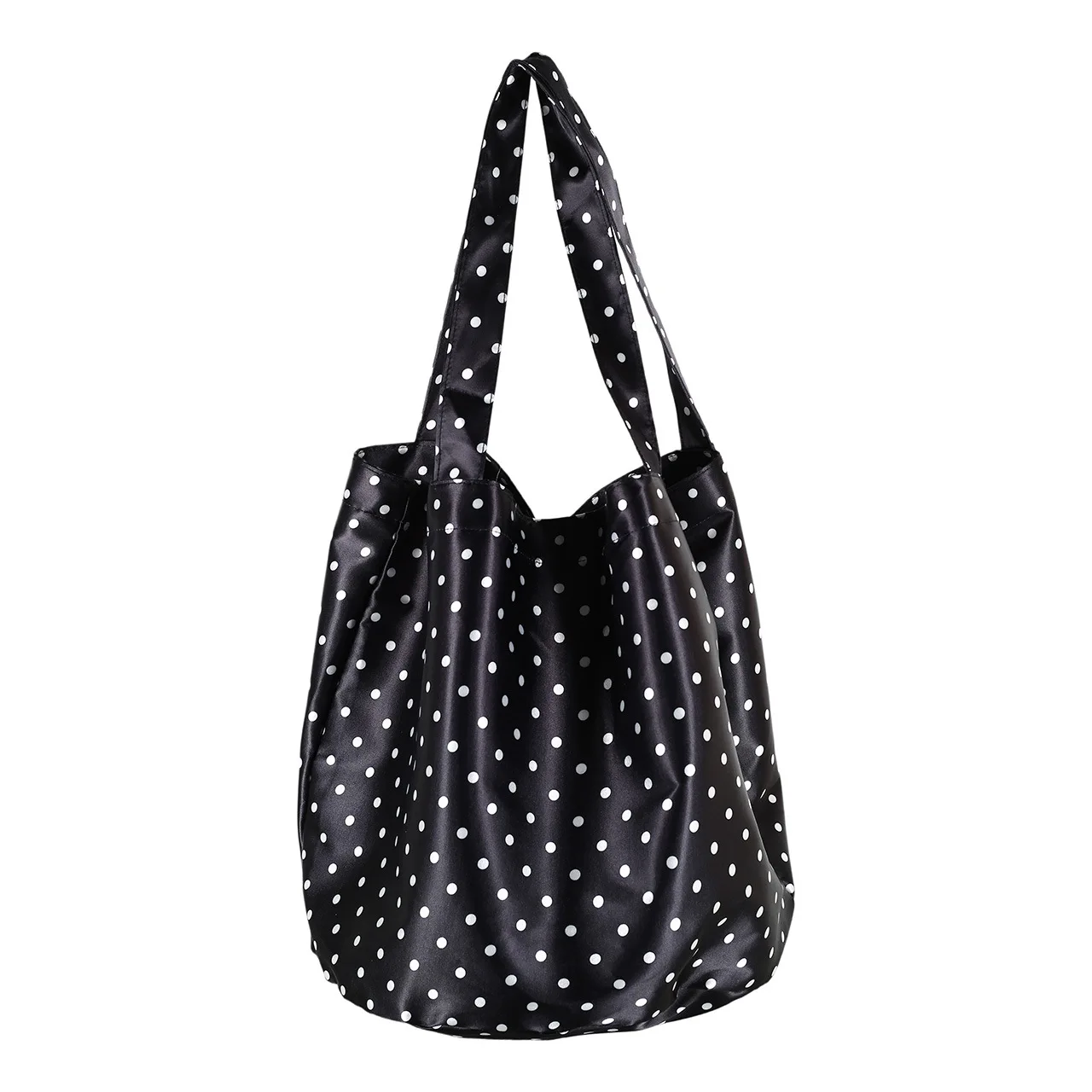 Bolsa De Ombro Feminina Casual Preta, Grande Capacidade, Com Estampa De Bolinhas.