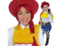 Peruca Jessie Toy Story, vermelha com cor exclusiva, ideal para festas, Halloween, cosplay e eventos temáticos de filmes.