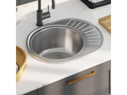 Vidaxl Lava-louças De Cozinha Com Ralo E Sifão Oval Aço Inoxidável
