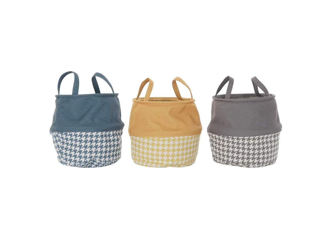 Cesto de Roupa Suja DKD HOME DECOR Pied de Poule Poliéster 28 X 28 X 28 Cm 3 Unidades