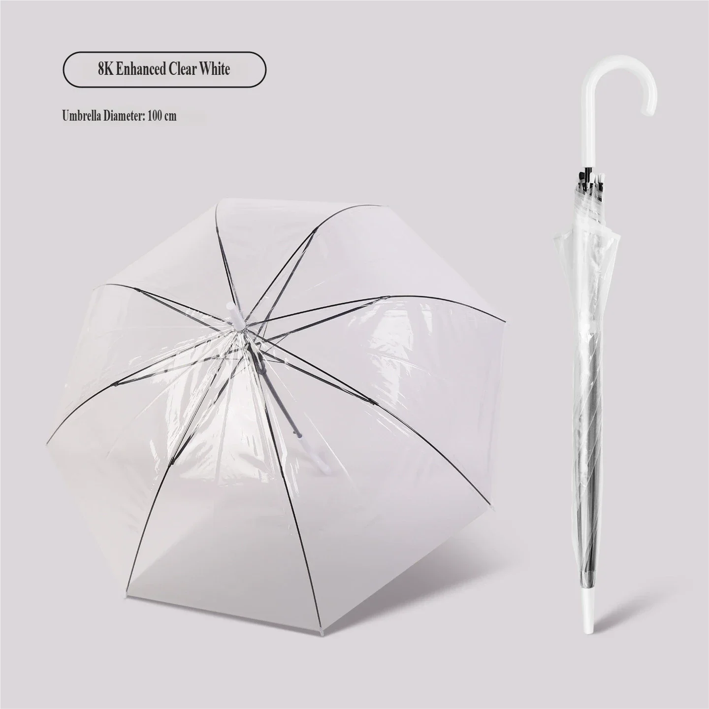 (branco) Guarda-chuva Grande Automático, Transparente E Resistente, Com Cabo Longo E Varetas De Alta Qualidade Em Ouro 16k.