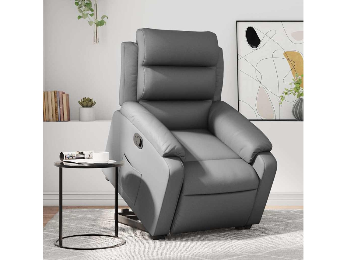 Vidaxl Poltrona Reclinável Elevatória Couro Artificial Cinzento