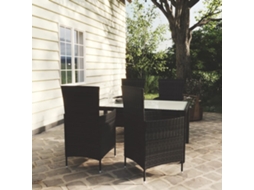 Vidaxl 5 Pcs Conjunto Jantar Exterior Com Almofadões Vime Pe Preto