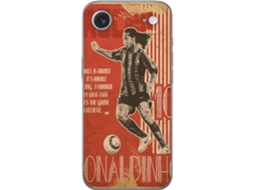Capa Para Celular Compatível Com Apple Iphone Air. Imagem Retrô De Ronaldinho Com Domínio De Bola E Gráficos Clássicos De Futebol Em Cores Quentes.