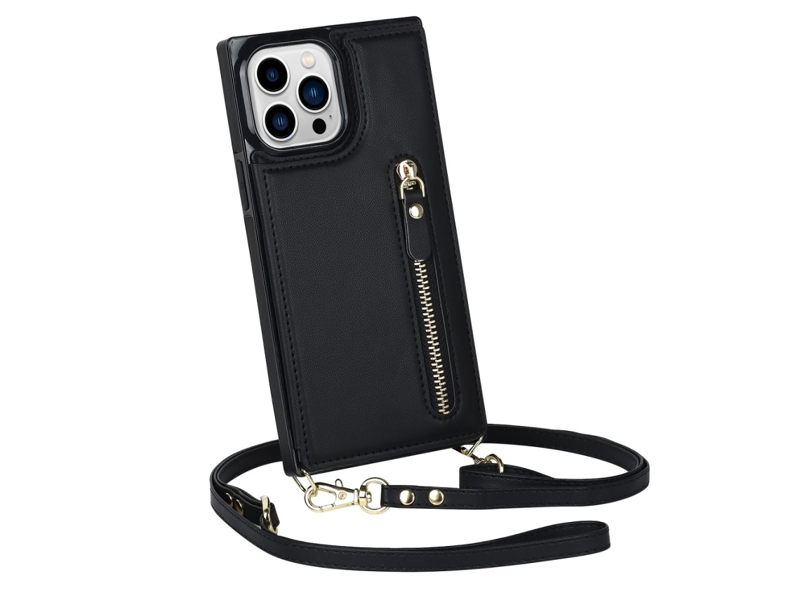 Capa Inch Para Iphone 13 Pro Pele Sintética Anti-choque Anti-riscos Preto