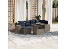 Vidaxl Conjunto De Sofá De Jardim Com 7 Peças E Almofadas Em Rattan Sintético Cinza