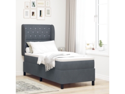 Cama Box Spring Com Colchão Cinza Escuro 80x200 Cm Veludo