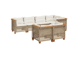 Maison Exclusive - 7 Pcs Conjunto De Sofás P/ Jardim Com Almofadões Vime Pe Bege