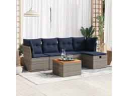Vidaxl 6 Pcs Conjunto Sofás De Jardim Com Almofadões Vime Cinzento