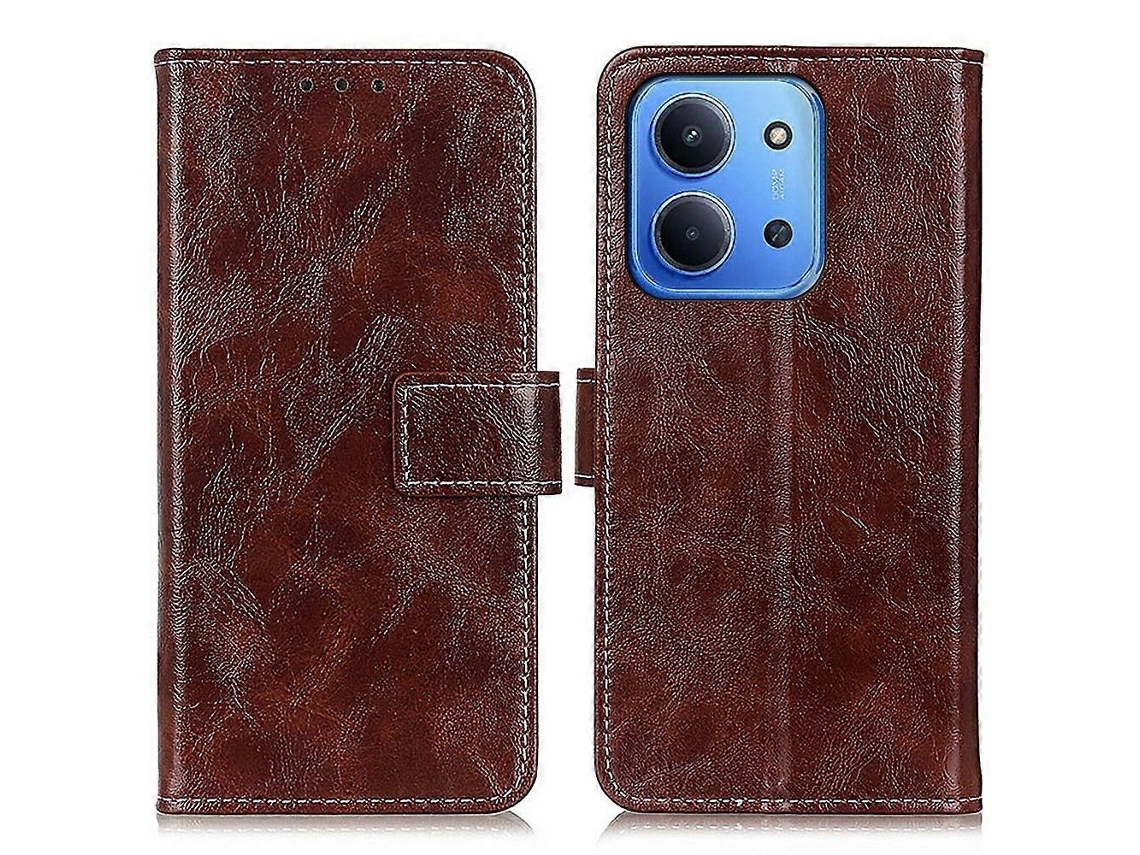 Capa Tipo Carteira De Couro Tkdaddy Para Xiaomi Redmi 15c 5g (ue) (173 Mm) / 15c 4g (ue) (173 Mm) Com Textura Crazy Horse Marrom