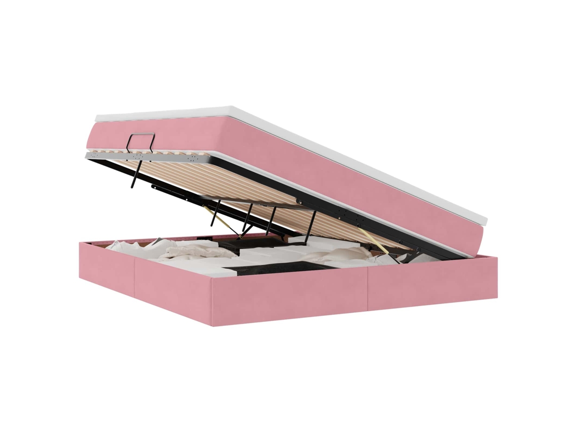 Cama com Arrumação e Colchão Rosa 180 X 200 Cm Veludo MAISON EXCLUSIVE