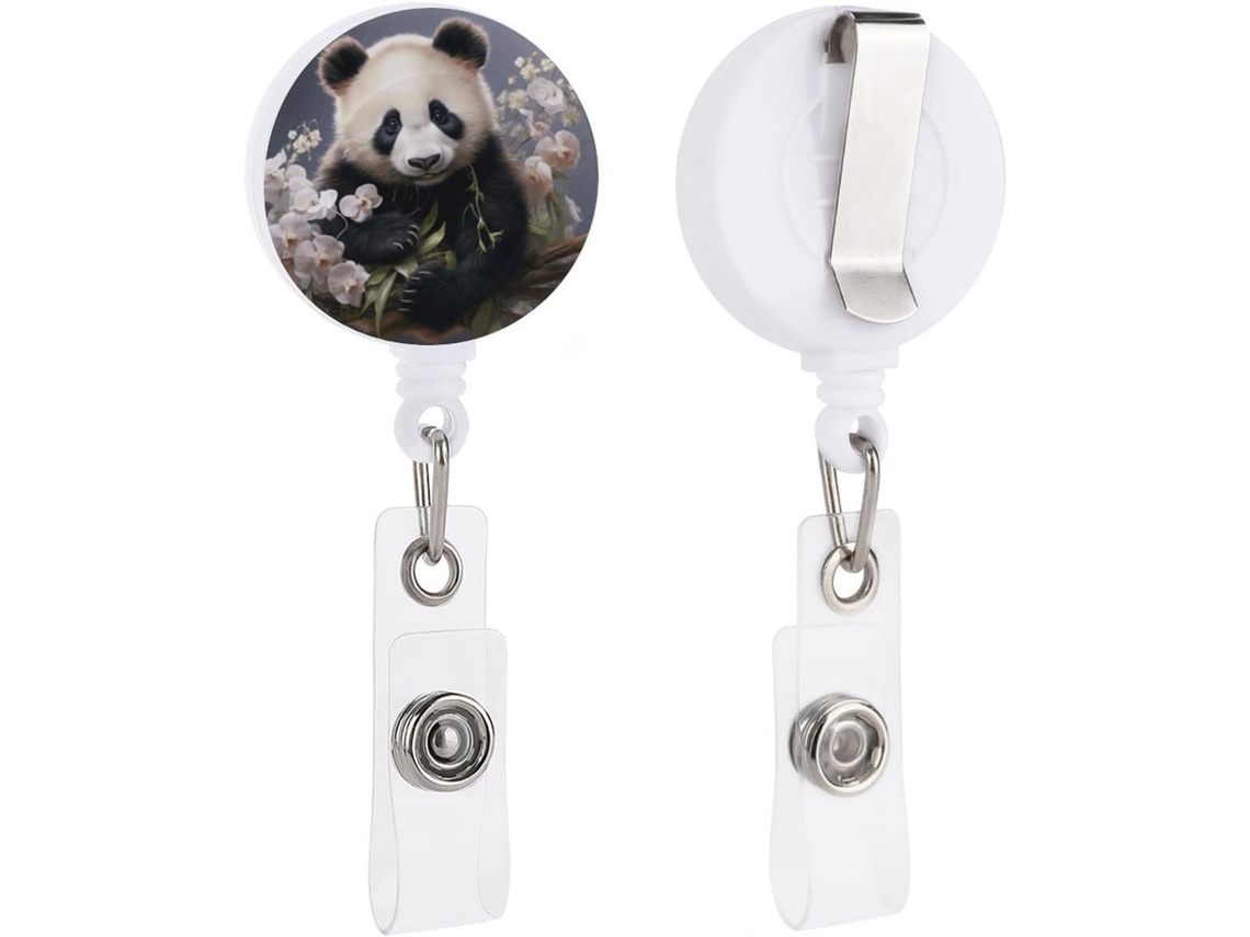 Porta Crachá Retrátil Com Chaveiro E Clipe, Com Estampa De Panda E Flor Design Divertido Charmoso, Ideal O Trabalho