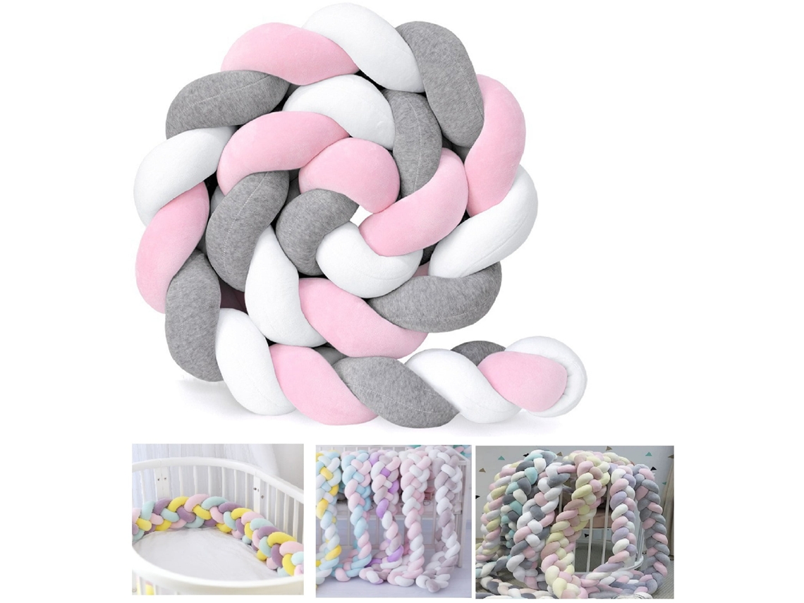 Protetor De Berço Macio, Trançado Para-choque De Berço (branco, Cinza, Rosa - 2 Metros) Spqment