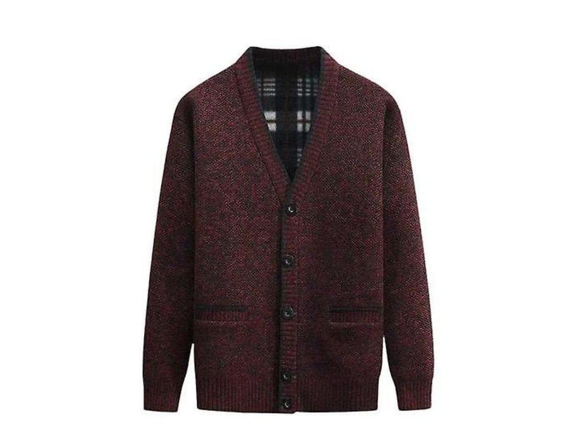 Jaqueta masculina Rebe em malha grossa e quente, gola V, manga comprida, tamanhos L-4XL, cor Vinho Tinto.