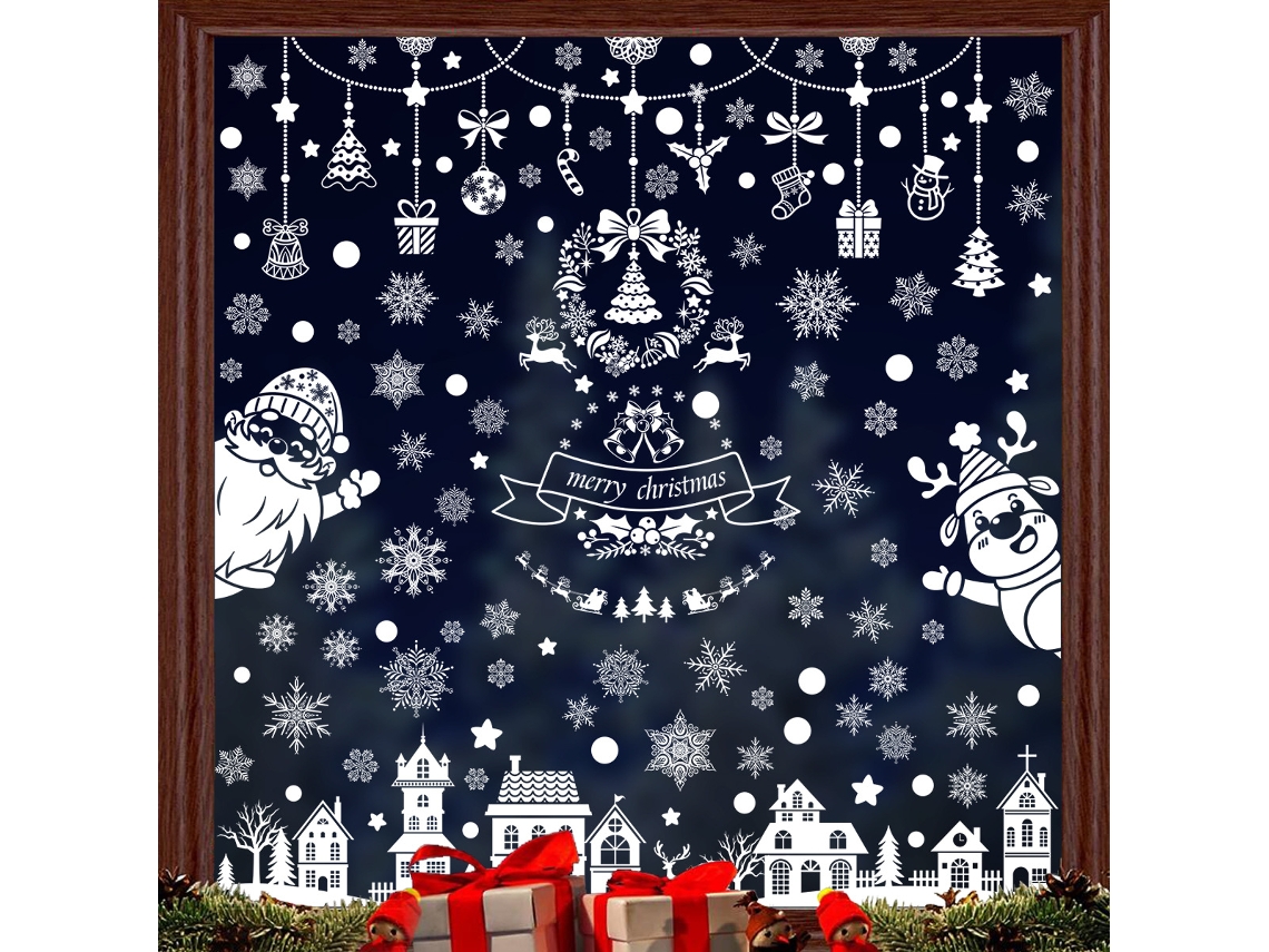 Conjunto De Adesivos De Natal Para Janela, Decoração Natalina Com Bonecos De Neve, Renas, Flocos De Neve E Pinheiros (pingente D Aquaforge