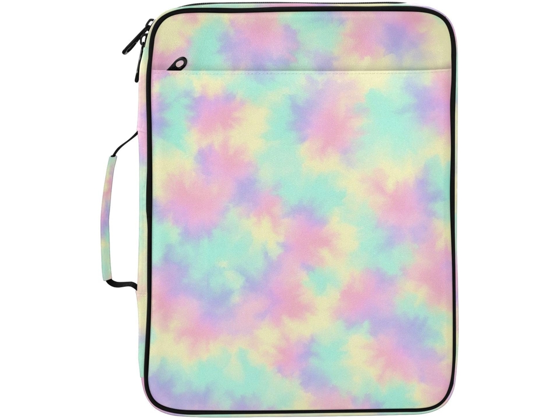 Pasta Expansível Tie Dye Em Tons Pastel, Organizador Com 7 Bolsos, Fichário De 3 Argolas E Compartimento Com Zíper