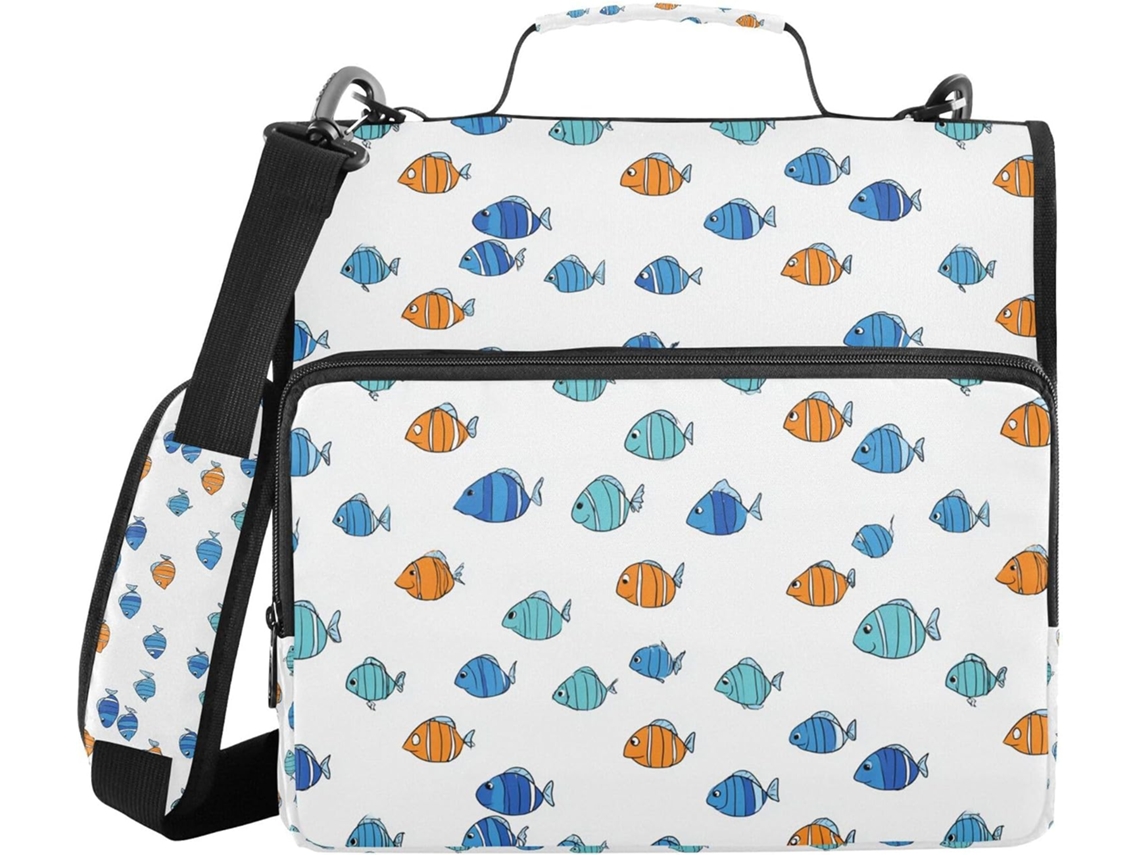 Bolsa com zíper, estampa de peixes em azul e laranja, com alça de ombro e alça transversal, fácil de transportar, 3,8 cm, dobrável em 1,5 polegadas.