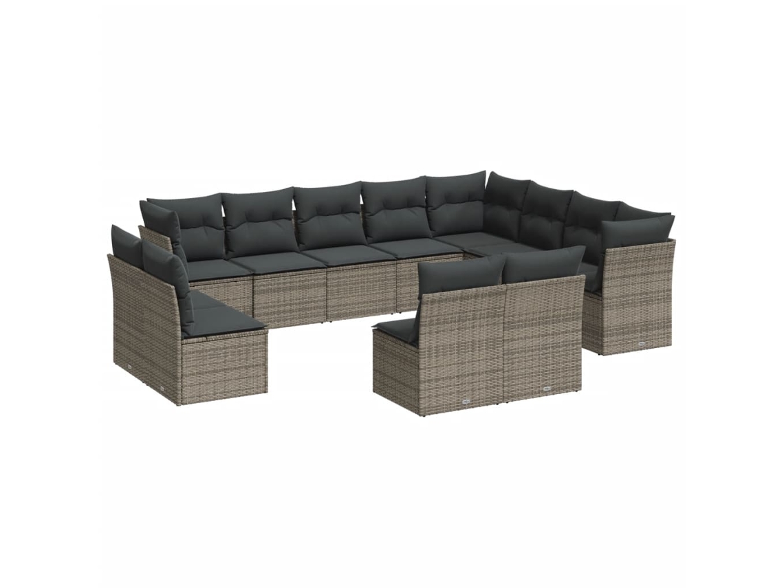 Conjunto de 12 Sofás Jardim com Almofadões Vime Pe Cinzento MAISON EXCLUSIVE