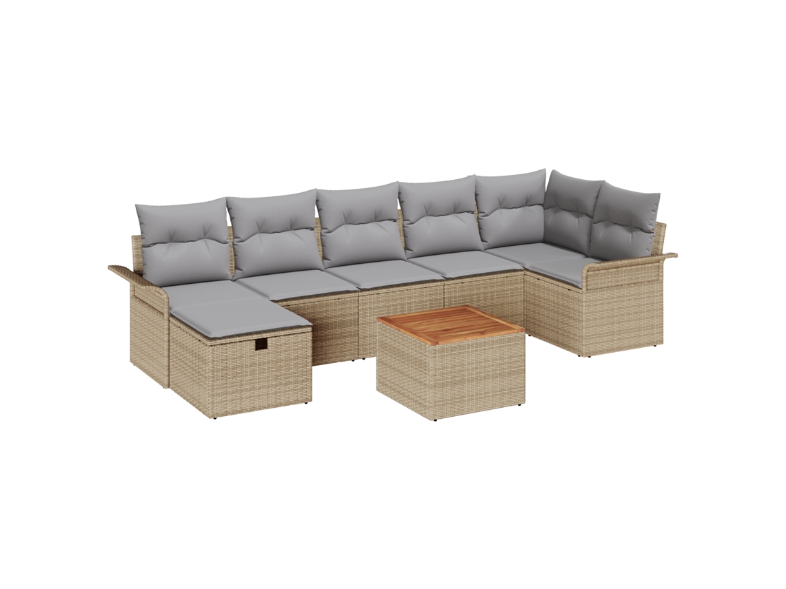 Conjunto 8 Conjunto De Móveis De Jardim Vidaxl Bege Vime Pe (297,5 X 132,5 X 85 Cm)