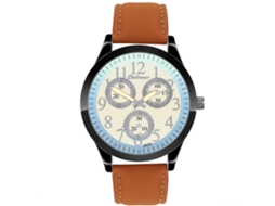 Reloj De Cuarzo Para Hombre Con Correa De Cuero Pu, Dial De Tres Ojos, Moda